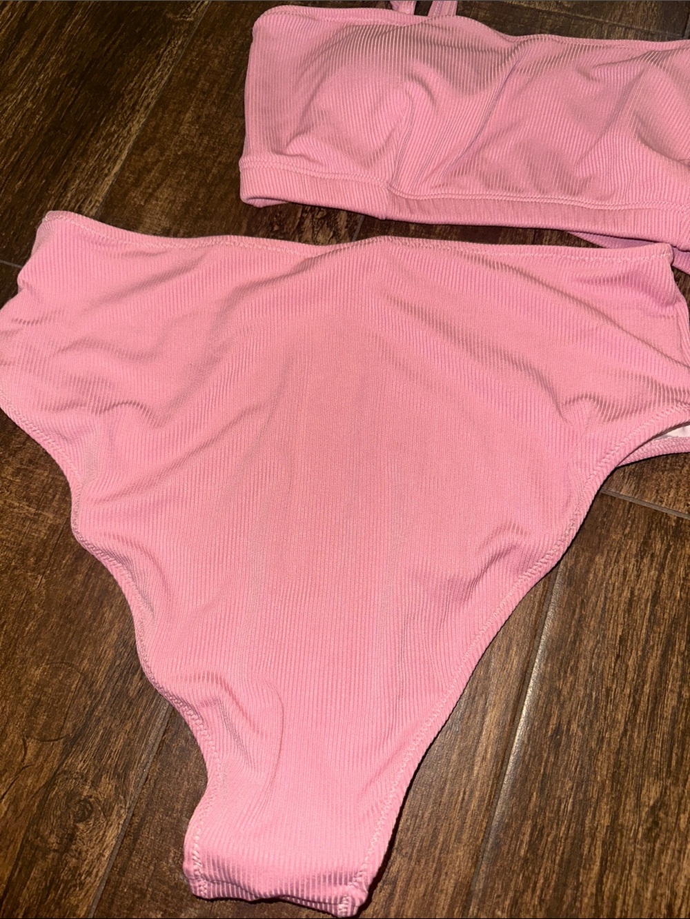 Women’s Pink Ribbed High Waist Bikini Set Size Large NWT - Picture 7 of 10